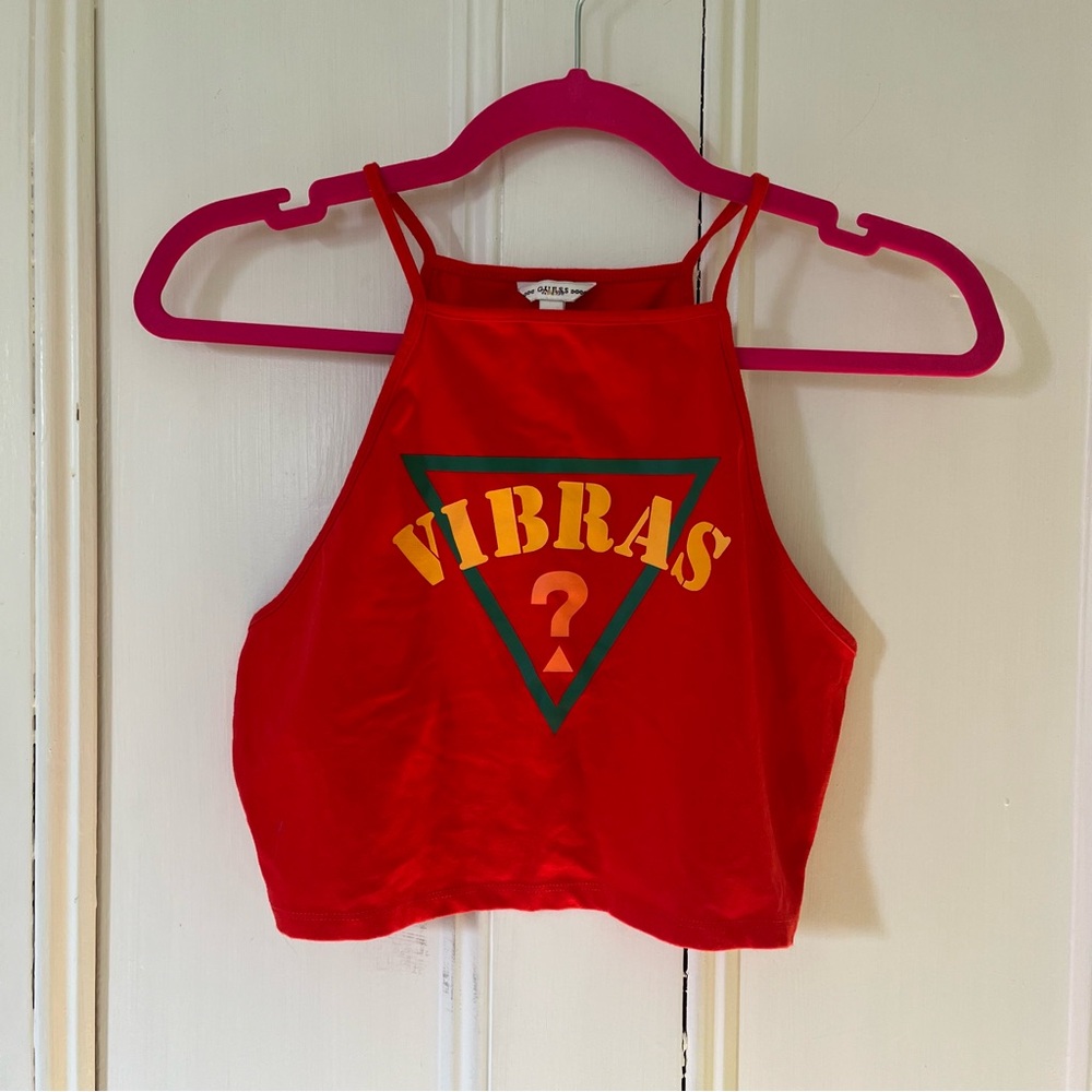 Guess x J. Balvin cropped red graphic tank top
